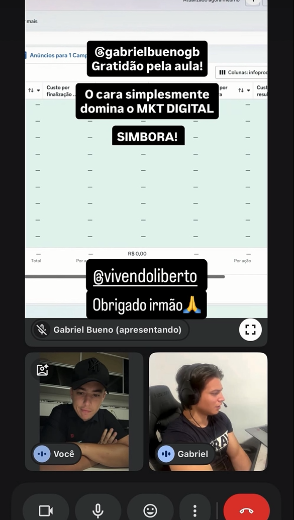 Call ao vivo com aluno